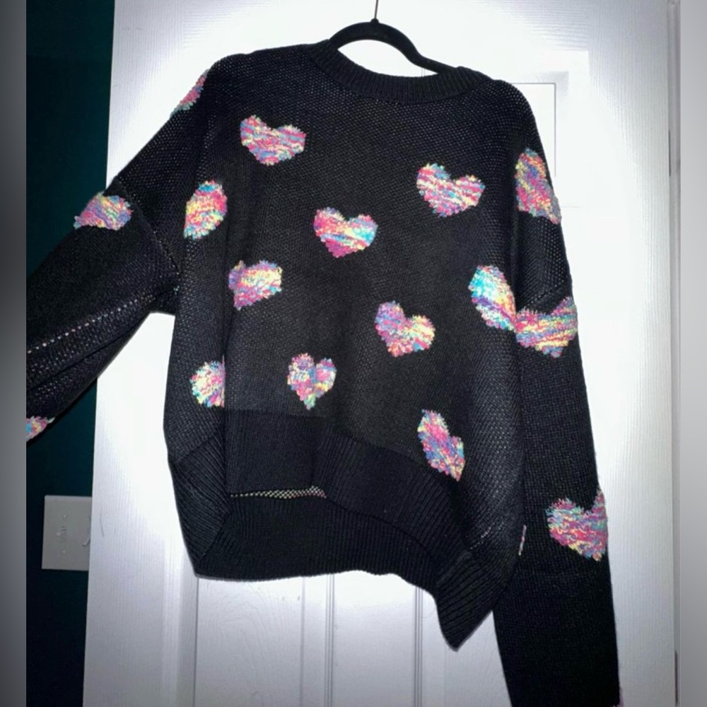 Black & Multicolor Heart Sweater